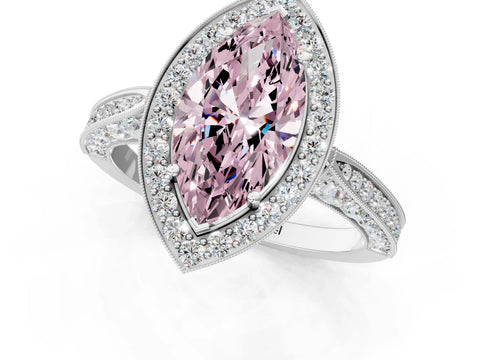 White gold Fancy Pink Marquise Cut Halo Diamond Engagement Ring with Split Shank Band and Four-Prong Setting_13