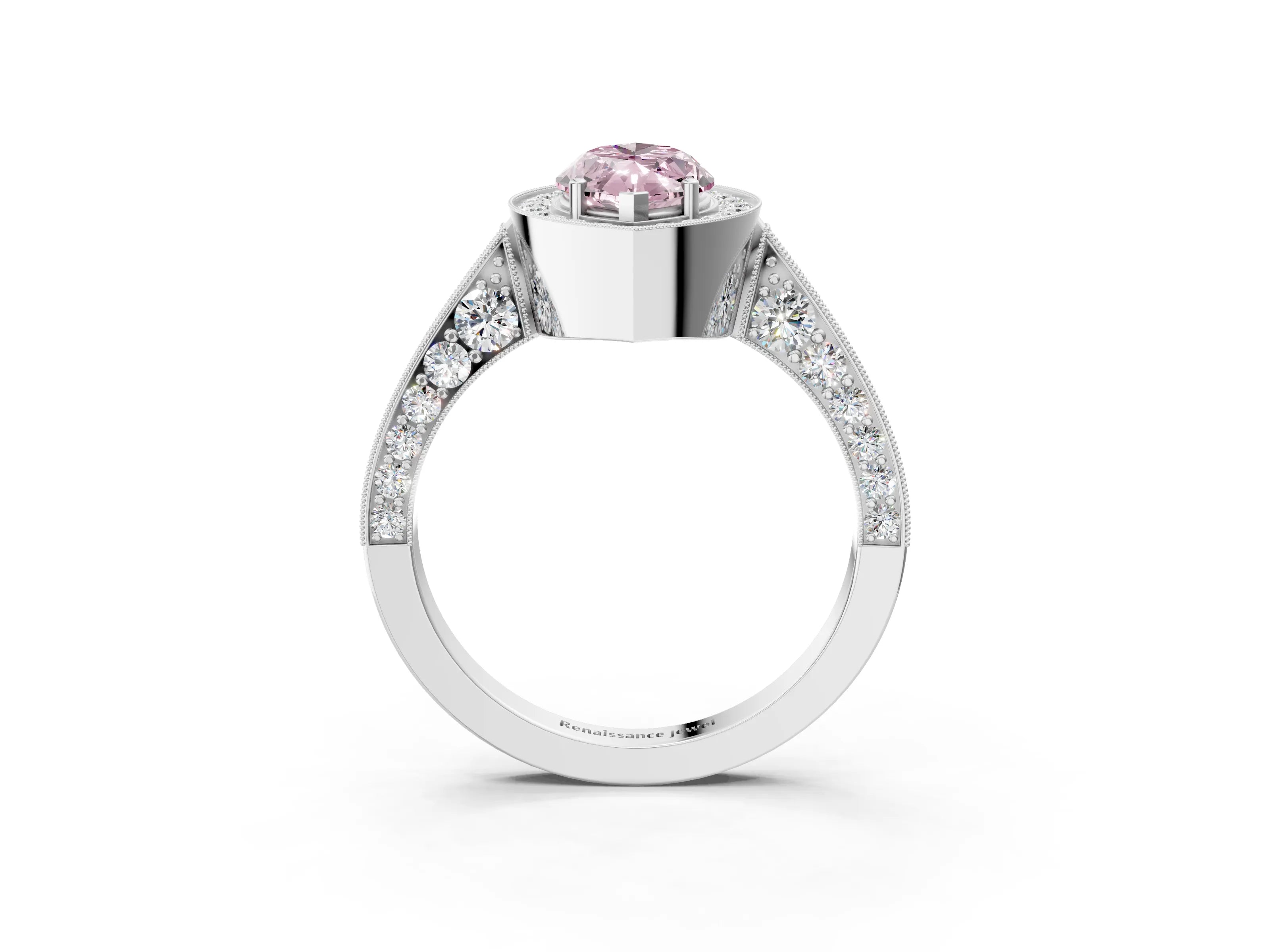 White gold Fancy Pink Marquise Cut Halo Diamond Engagement Ring with Split Shank Band and Four-Prong Setting_15