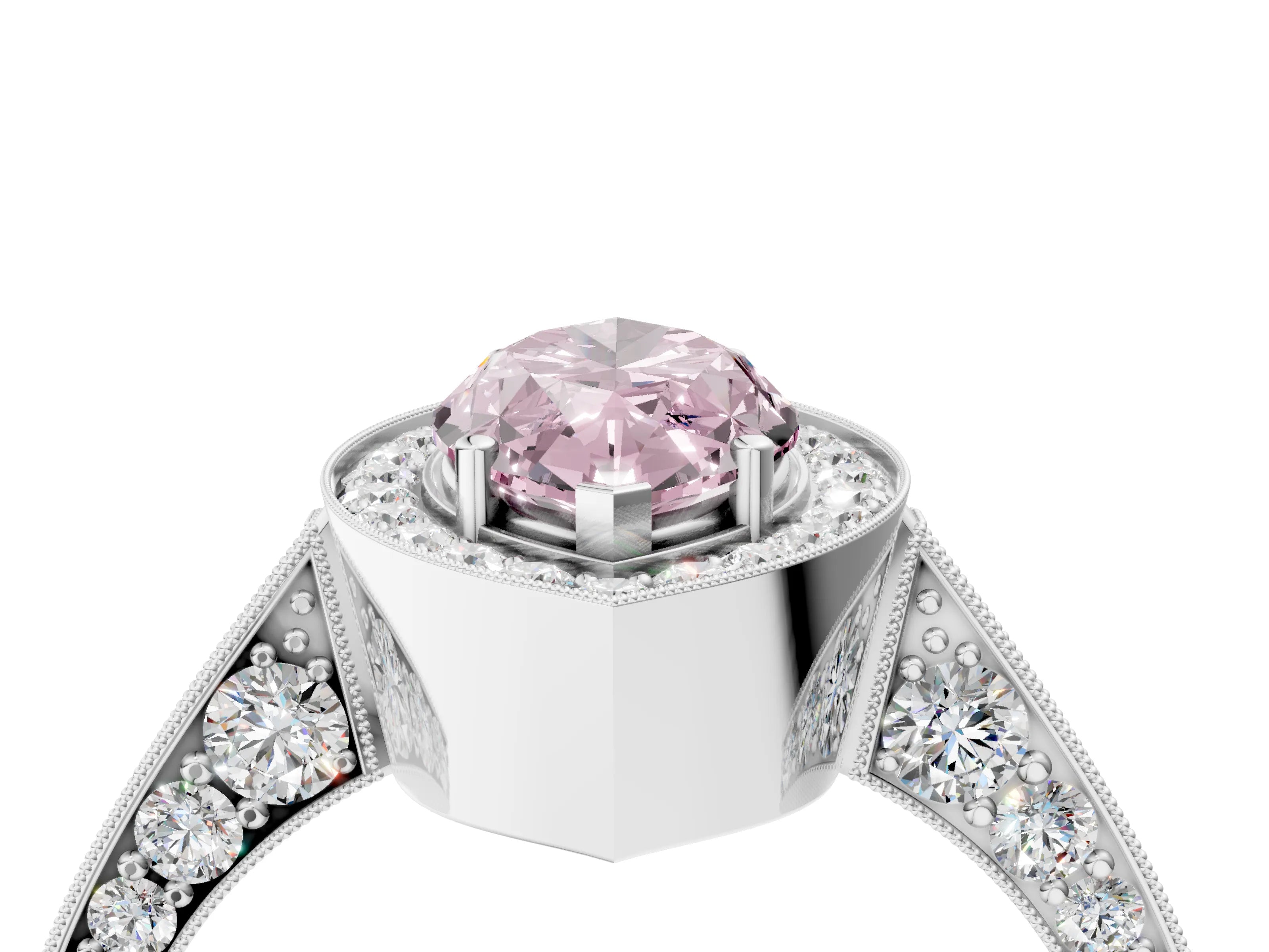 White gold Fancy Pink Marquise Cut Halo Diamond Engagement Ring with Split Shank Band and Four-Prong Setting_16