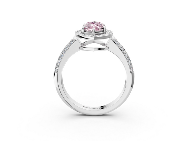 Platinum Fancy Pink Marquise  Cut Halo Diamond Pave Band with Four-Prong Setting