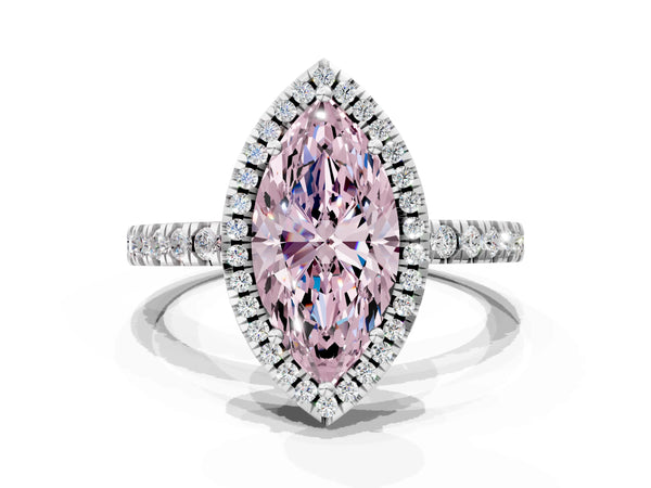 White gold Fancy Pink Marquise Cut Halo Diamond Pave Band with Prong Setting