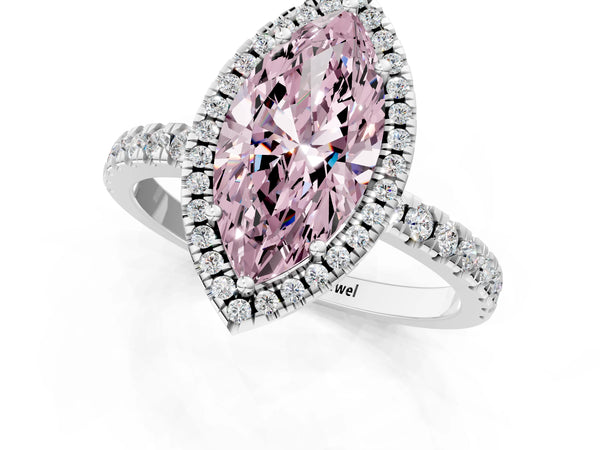 White gold Fancy Pink Marquise Cut Halo Diamond Pave Band with Prong Setting