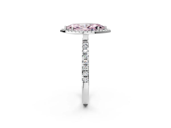 White gold Fancy Pink Marquise Cut Halo Diamond Pave Band with Prong Setting