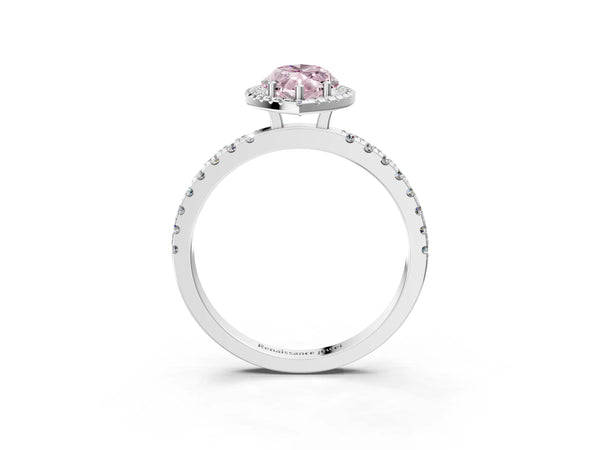 White gold Fancy Pink Marquise Cut Halo Diamond Pave Band with Prong Setting