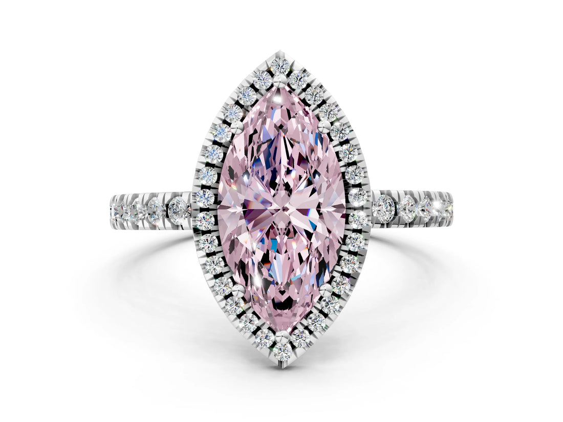 White gold Fancy Pink Marquise Cut Halo Diamond Pave Band with Prong Setting_30