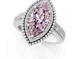 White gold Fancy Pink Marquise Cut Halo Diamond Ring with Beaded Split Shank and Four-Prong Setting_1