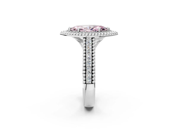 White Gold Marquise Beaded Halo Engagement Ring Setting for Fancy Pink Center with Pave