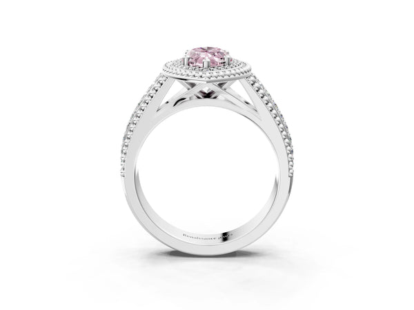 White Gold Marquise Beaded Halo Engagement Ring Setting for Fancy Pink Center with Pave