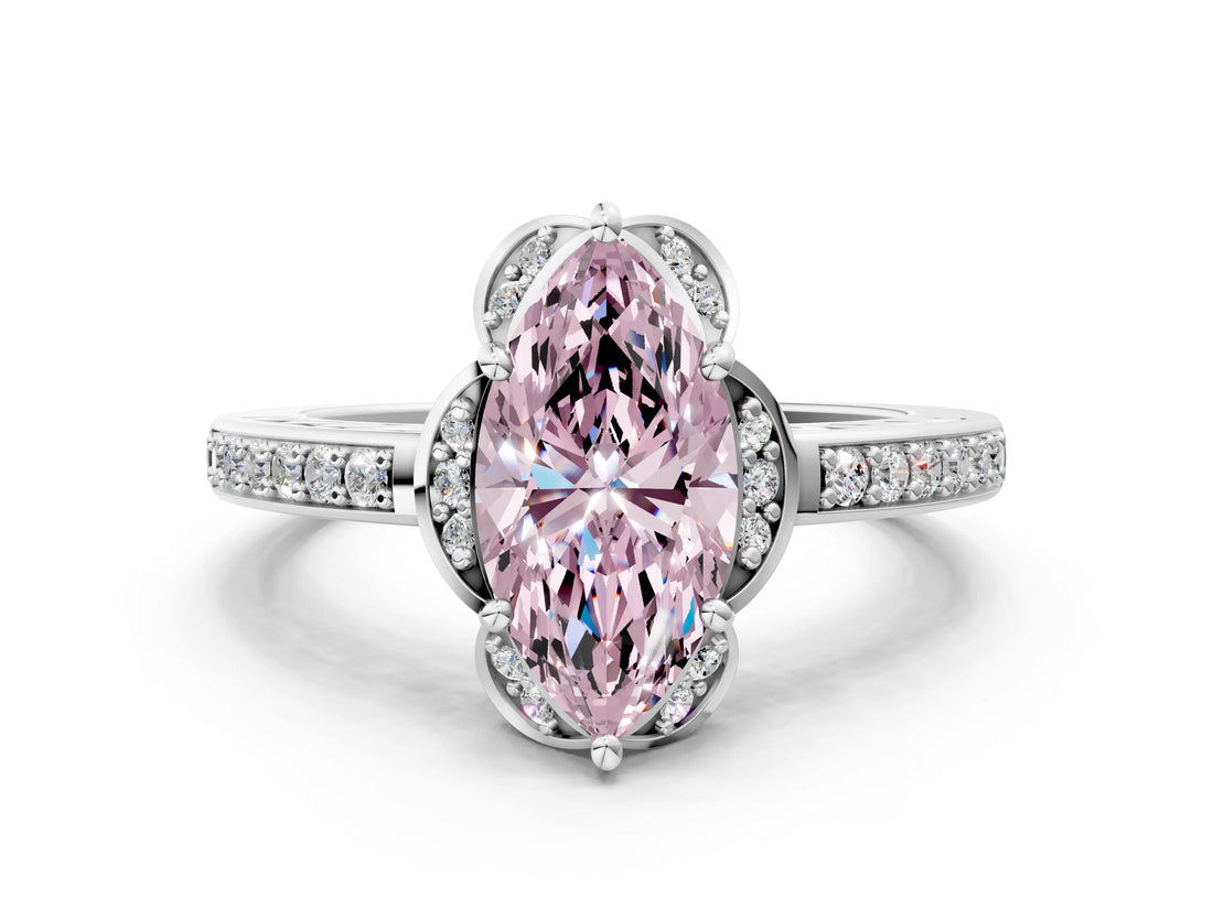 White gold Fancy Pink Marquise  Cut Halo Diamond Ring with Channel Set Band and Four-Prong Setting_32