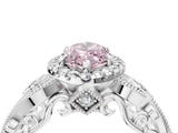 White gold Fancy Pink Marquise Cut Halo Diamond Ring with Milgrain and Bezel Accents on a Split Shank Band_10