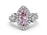 White gold Fancy Pink Marquise Cut Halo Diamond Ring with Milgrain and Bezel Accents on a Split Shank Band_12