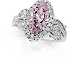 White gold Fancy Pink Marquise Cut Halo Diamond Ring with Milgrain and Bezel Accents on a Split Shank Band_2