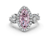 White gold Fancy Pink Marquise Cut Halo Diamond Ring with Milgrain and Bezel Accents on a Split Shank Band_24