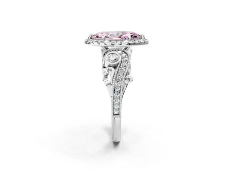 White gold Fancy Pink Marquise Cut Halo Diamond Ring with Milgrain and Bezel Accents on a Split Shank Band_2