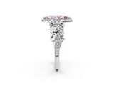 White gold Fancy Pink Marquise Cut Halo Diamond Ring with Milgrain and Bezel Accents on a Split Shank Band_3