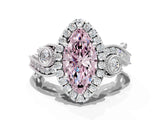 White gold Fancy Pink Marquise Cut Halo Diamond Ring with Milgrain and Bezel Accents on a Split Shank Band_6