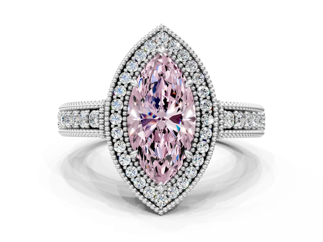 White gold Fancy Pink Marquise  Cut Halo Diamond Ring with Pavé Band and Four-Prong Setting_68