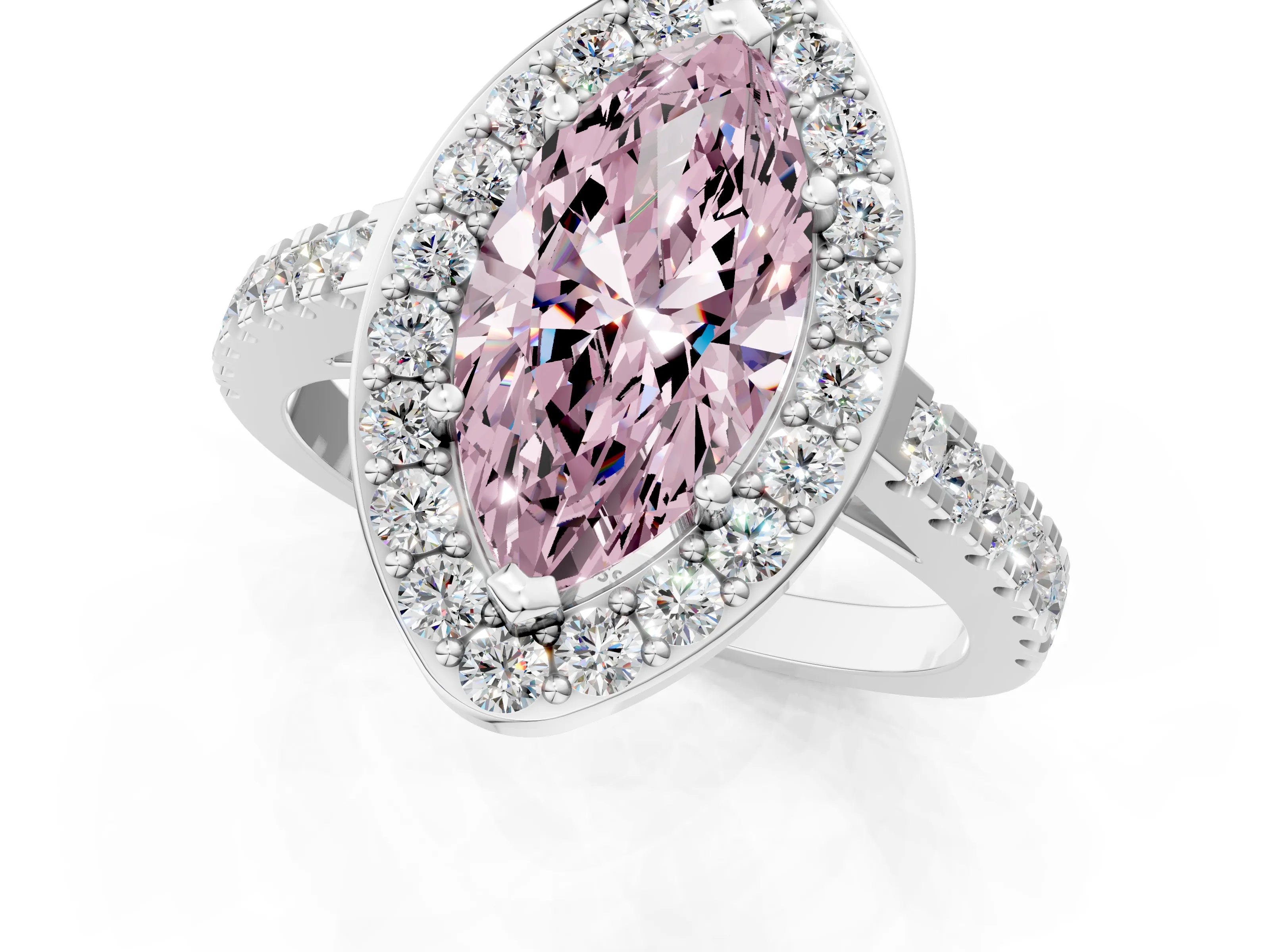 White gold Fancy Pink Marquise Cut Halo Diamond Ring with Pavé Band and Three-Prong Setting_1