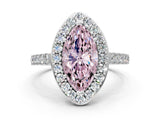 White gold Fancy Pink Marquise Cut Halo Diamond Ring with Pavé Band and Three-Prong Setting_12
