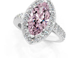 White gold Fancy Pink Marquise Cut Halo Diamond Ring with Pavé Band and Three-Prong Setting_13