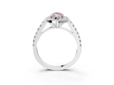White gold Fancy Pink Marquise Cut Halo Diamond Ring with Pavé Band and Three-Prong Setting_15