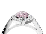 White gold Fancy Pink Marquise Cut Halo Diamond Ring with Pavé Band and Three-Prong Setting_16
