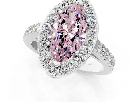 White gold Fancy Pink Marquise Cut Halo Diamond Ring with Pavé Band and Three-Prong Setting_1