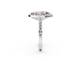 White gold Fancy Pink Marquise Cut Halo Diamond Ring with Pavé Band and Three-Prong Setting_2