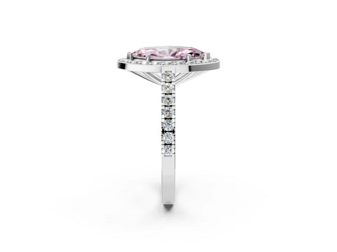 White gold Fancy Pink Marquise Cut Halo Diamond Ring with Pavé Band and Three-Prong Setting_2