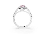 White gold Fancy Pink Marquise Cut Halo Diamond Ring with Pavé Band and Three-Prong Setting_3
