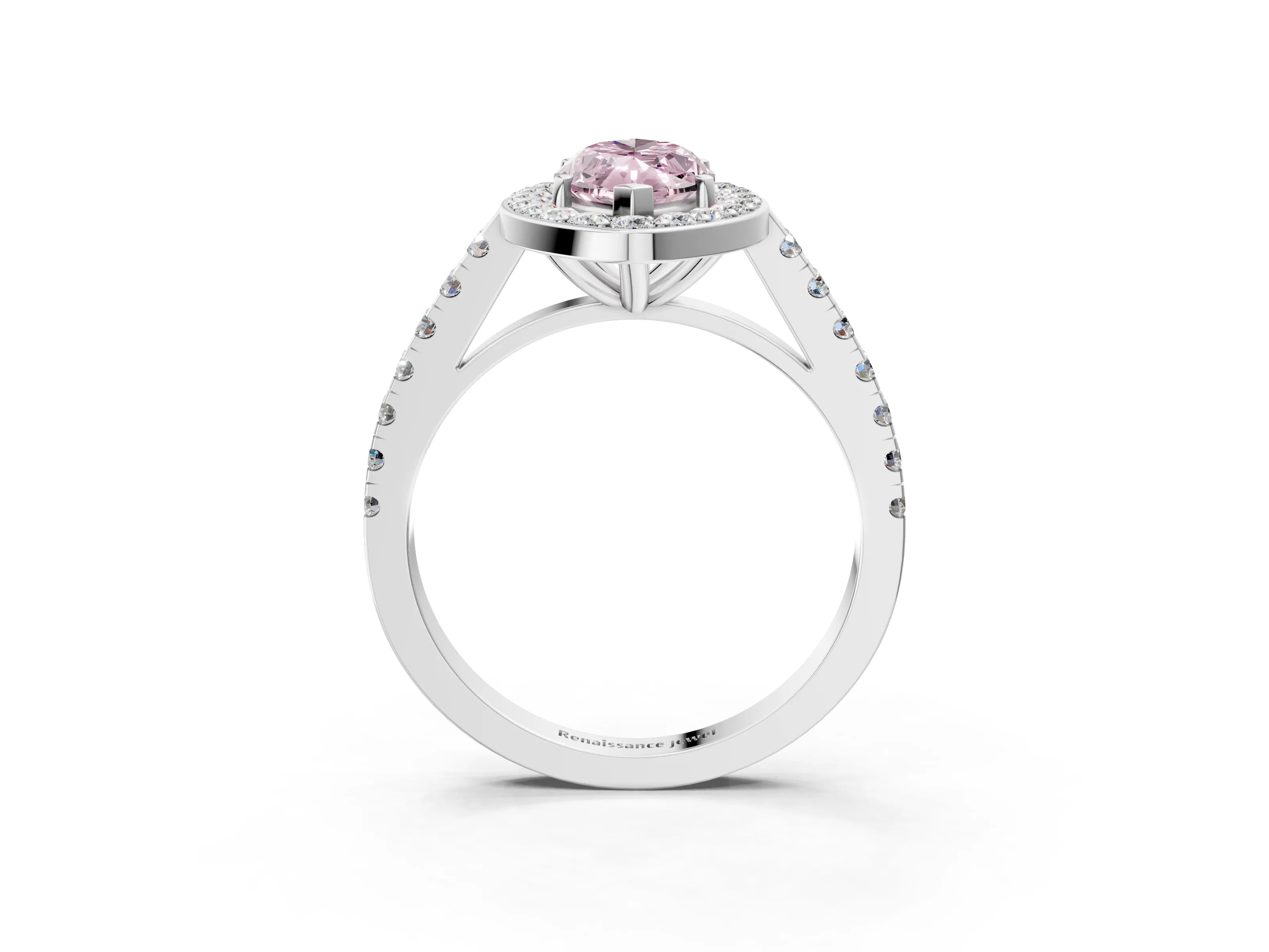 White gold Fancy Pink Marquise Cut Halo Diamond Ring with Pavé Band and Three-Prong Setting_3