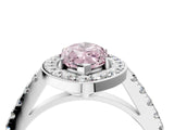 White gold Fancy Pink Marquise Cut Halo Diamond Ring with Pavé Band and Three-Prong Setting_4
