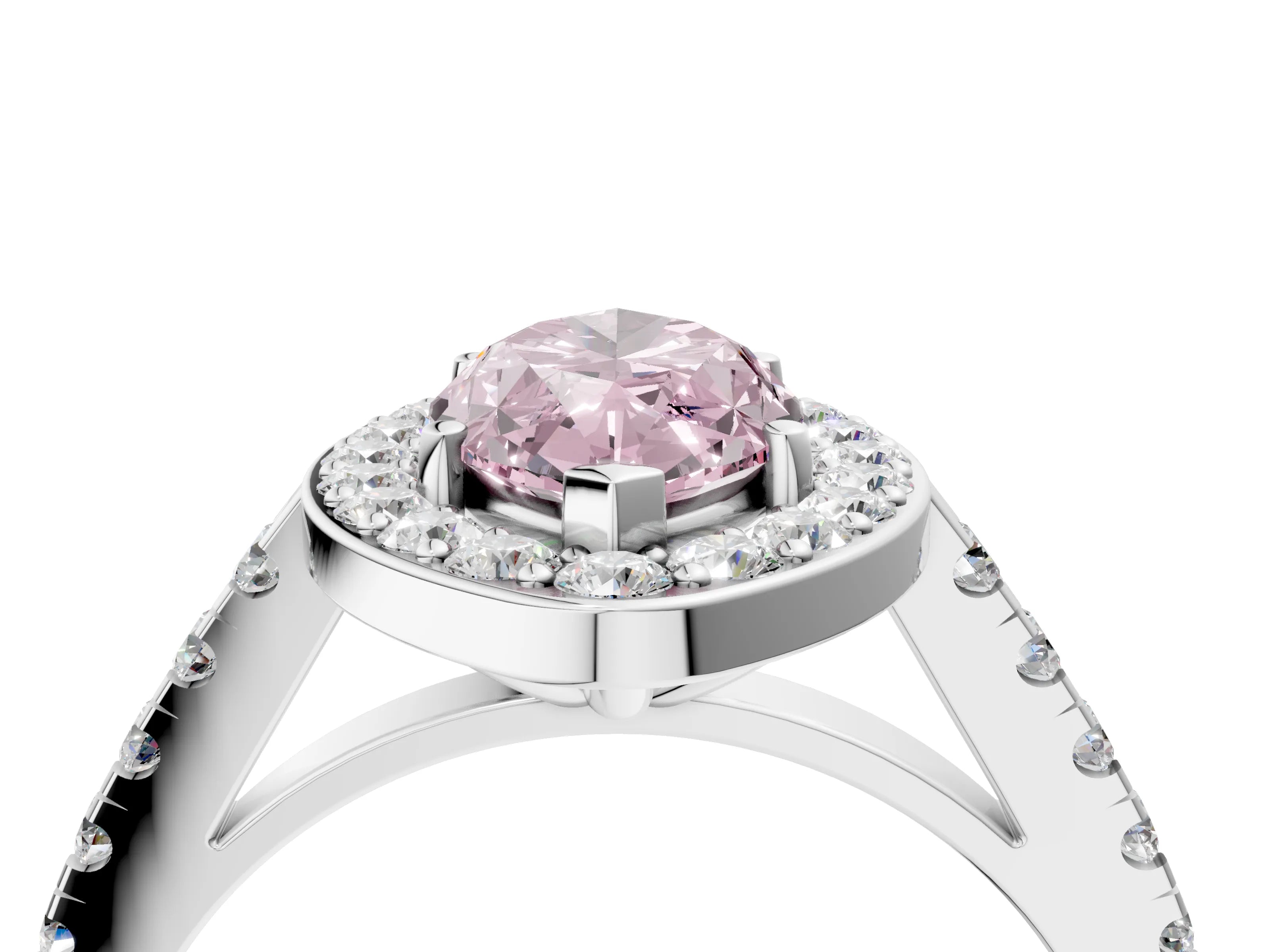 White gold Fancy Pink Marquise Cut Halo Diamond Ring with Pavé Band and Three-Prong Setting_4