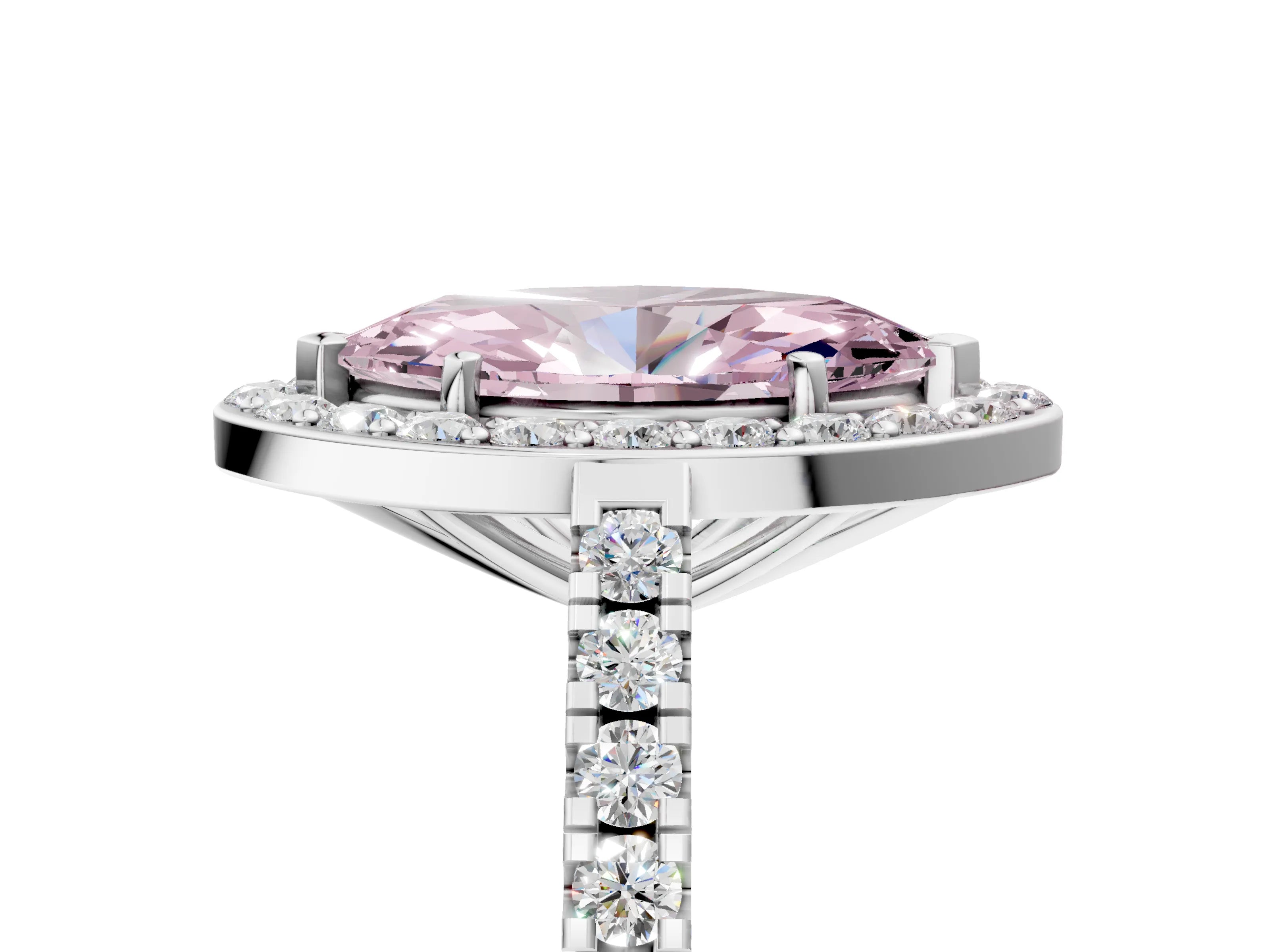 White gold Fancy Pink Marquise Cut Halo Diamond Ring with Pavé Band and Three-Prong Setting_5