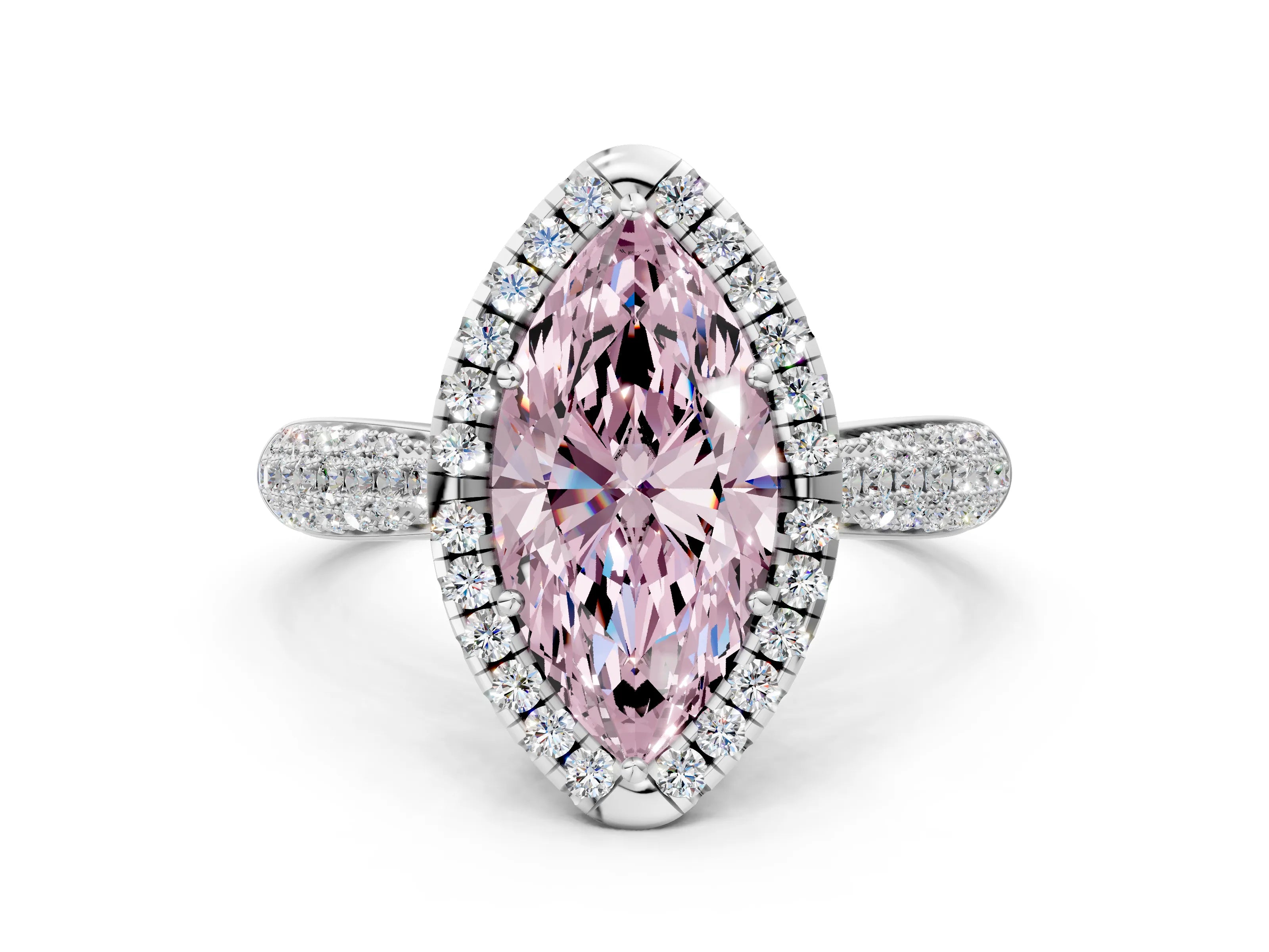 White gold Fancy Pink Marquise Cut Halo Diamond Ring with Pavé Band_36