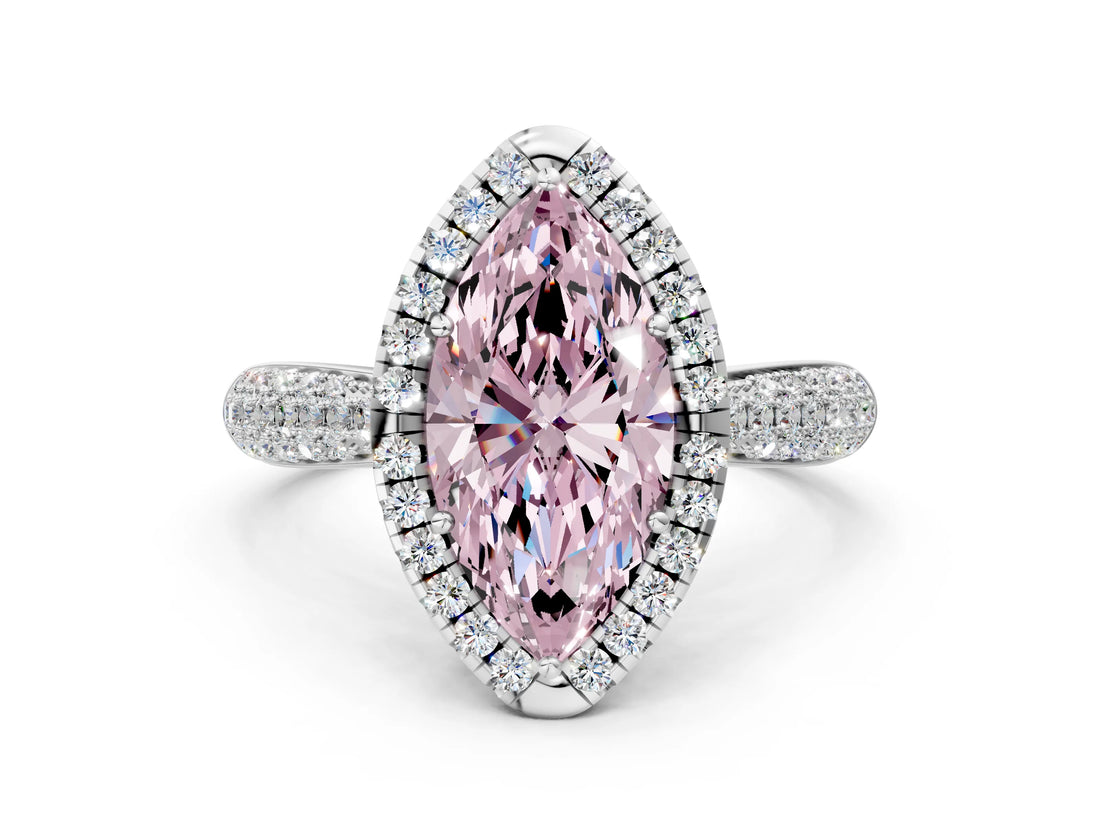 White gold Fancy Pink Marquise Cut Halo Diamond Ring with Pavé Band_36