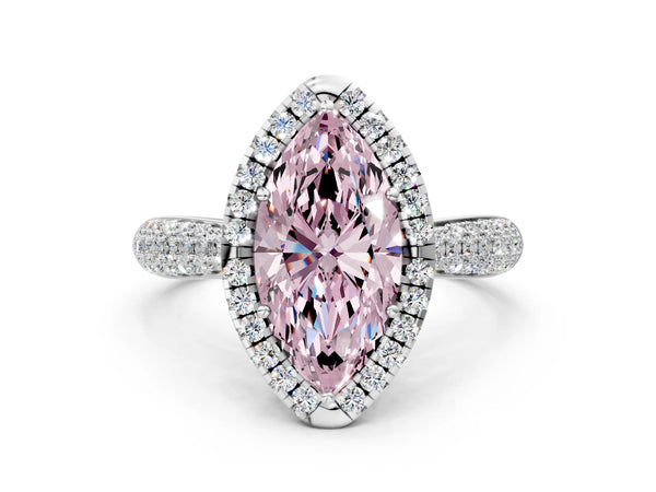 White gold Fancy Pink Marquise Cut Halo Diamond Ring with Pavé Band