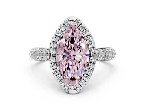 White gold Fancy Pink Marquise Cut Halo Diamond Ring with Pavé Band_36