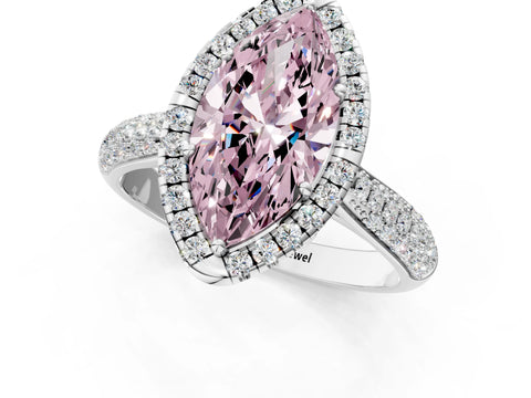 White gold Fancy Pink Marquise Cut Halo Diamond Ring with Pavé Band_37
