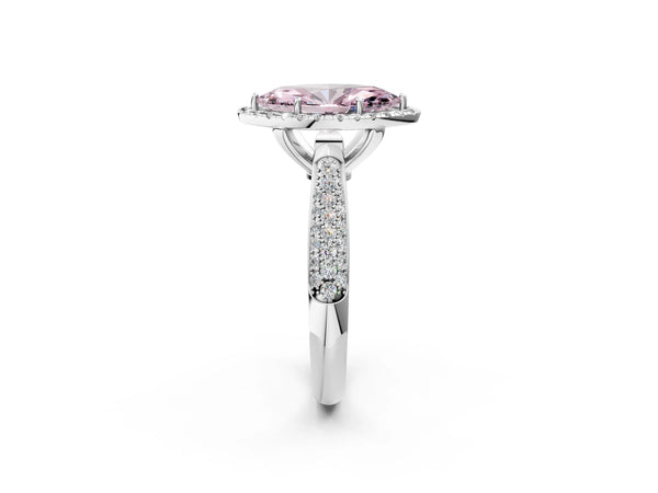 White gold Fancy Pink Marquise Cut Halo Diamond Ring with Pavé Band