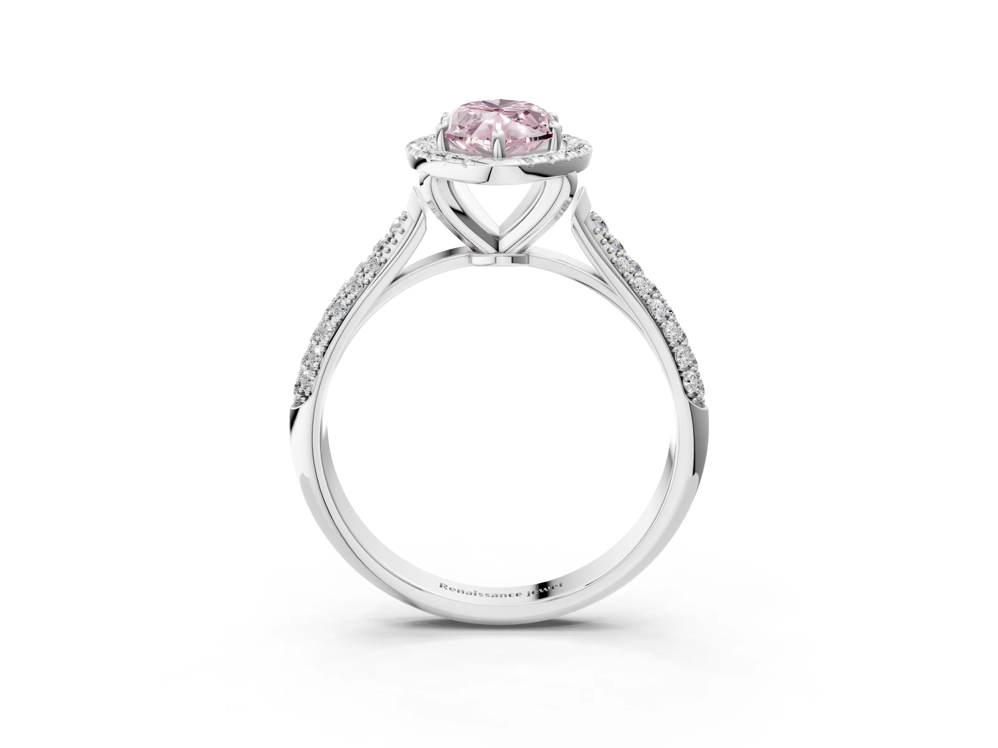 White gold Fancy Pink Marquise Cut Halo Diamond Ring with Pavé Band_39