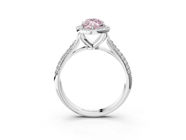 White gold Fancy Pink Marquise Cut Halo Diamond Ring with Pavé Band