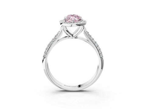 White gold Fancy Pink Marquise Cut Halo Diamond Ring with Pavé Band_3