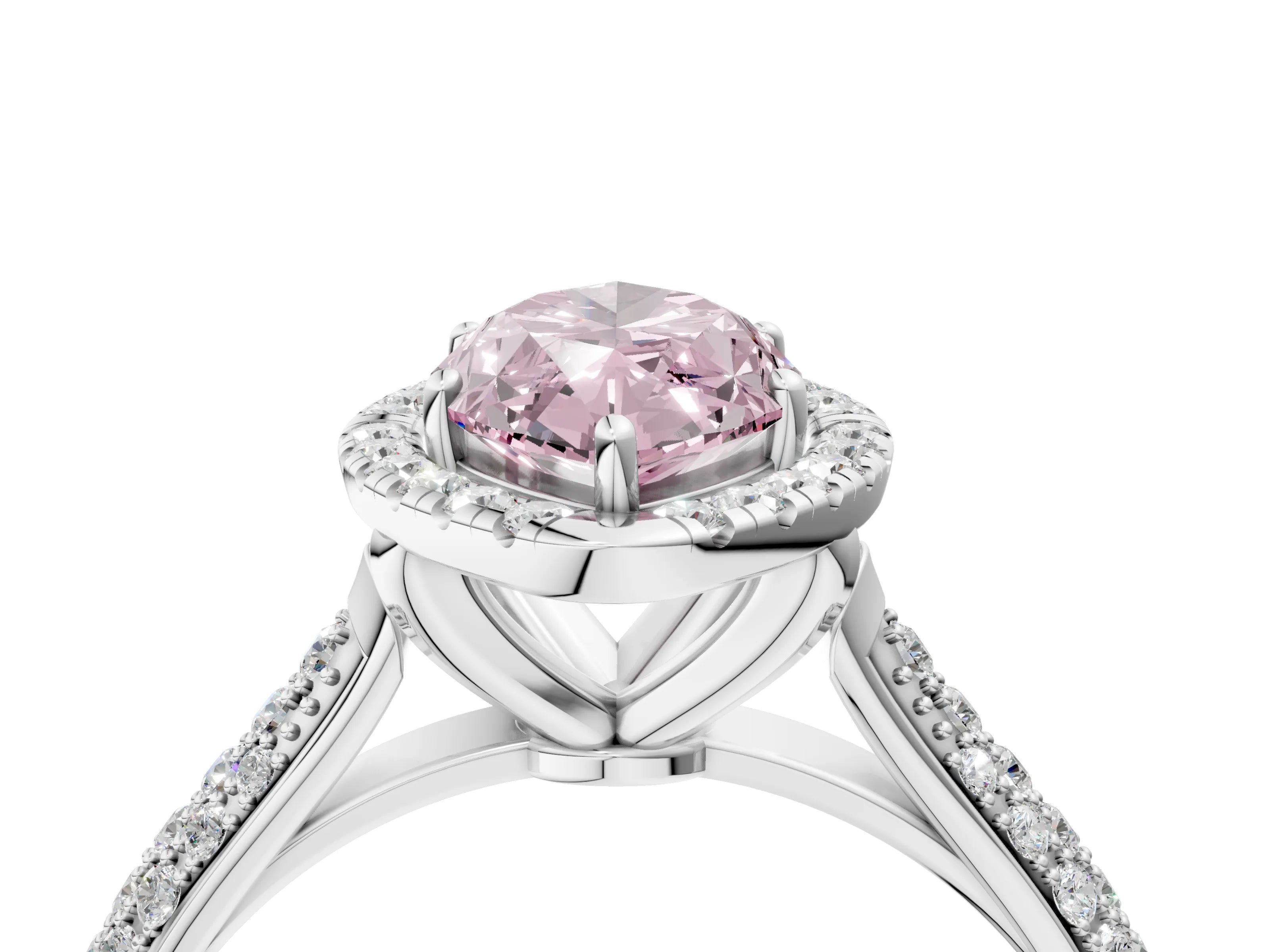 White gold Fancy Pink Marquise Cut Halo Diamond Ring with Pavé Band_40