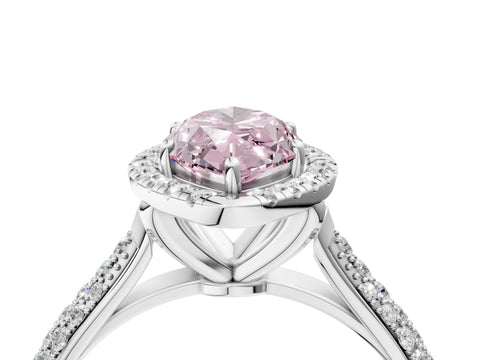 White gold Fancy Pink Marquise Cut Halo Diamond Ring with Pavé Band_40