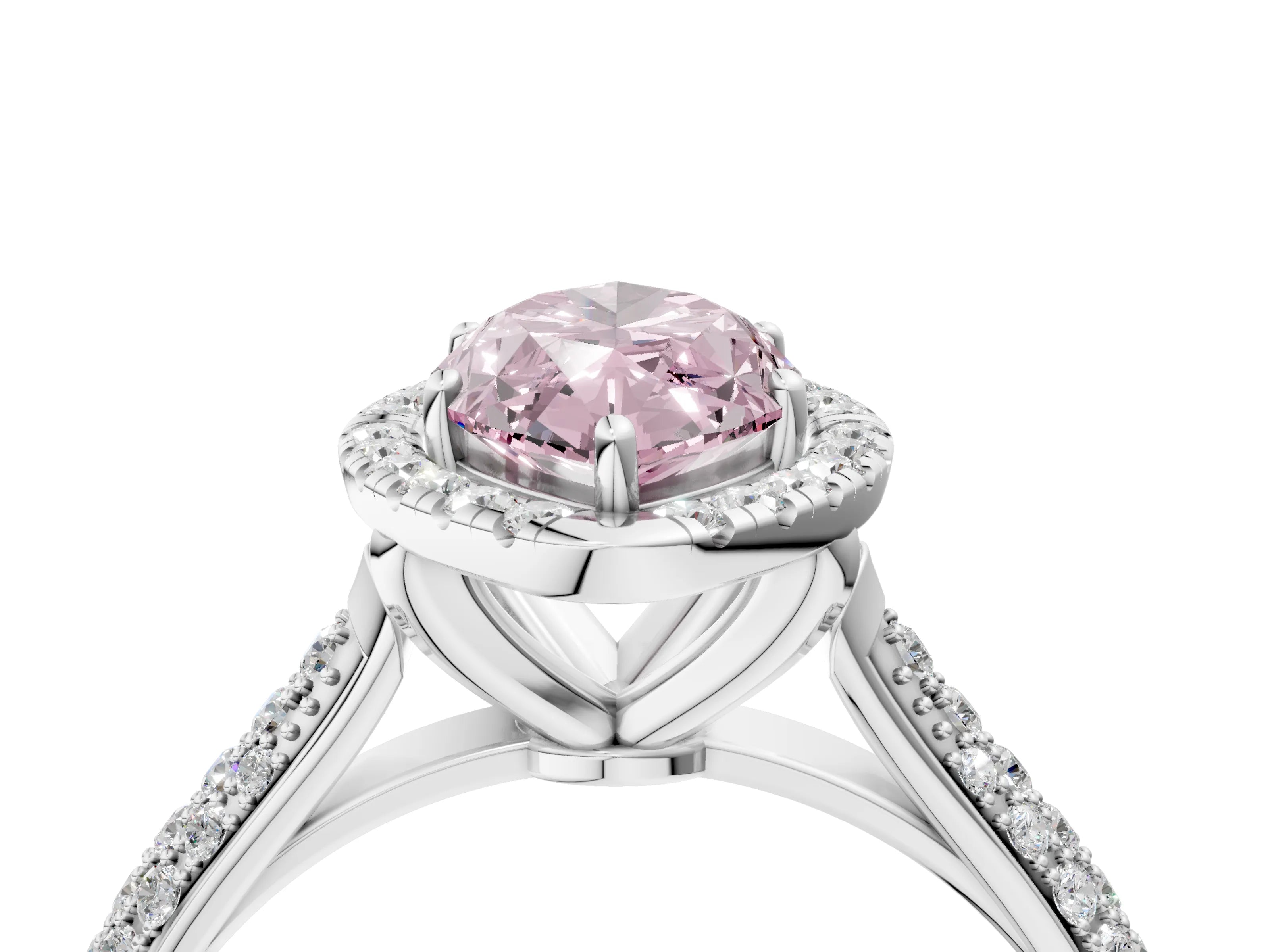 White gold Fancy Pink Marquise Cut Halo Diamond Ring with Pavé Band_4