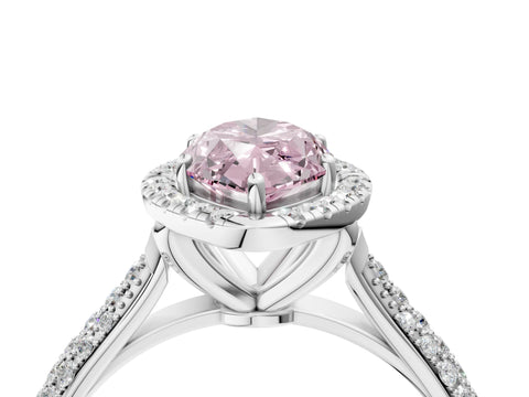White gold Fancy Pink Marquise Cut Halo Diamond Ring with Pavé Band_4