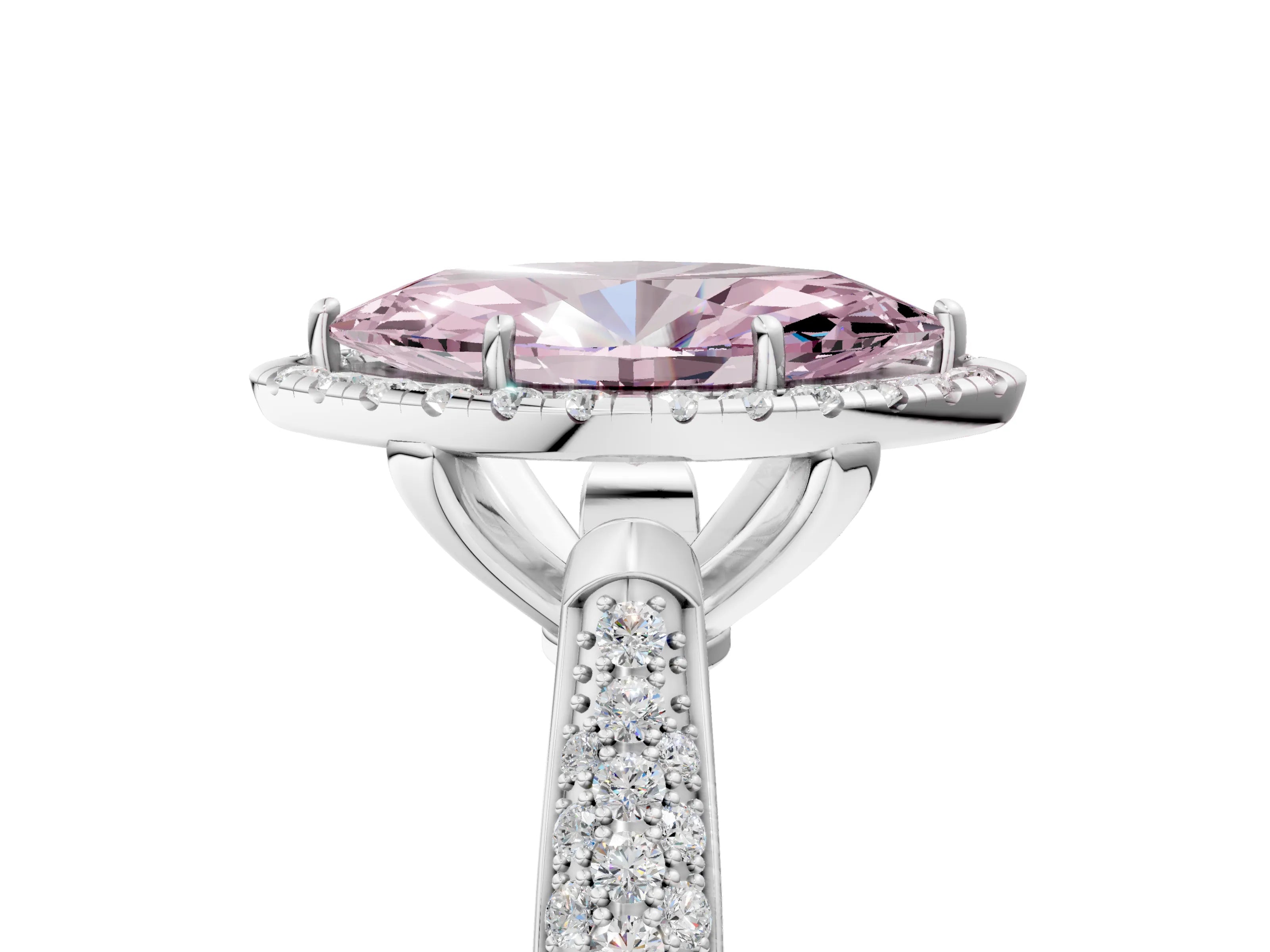 White gold Fancy Pink Marquise Cut Halo Diamond Ring with Pavé Band_5