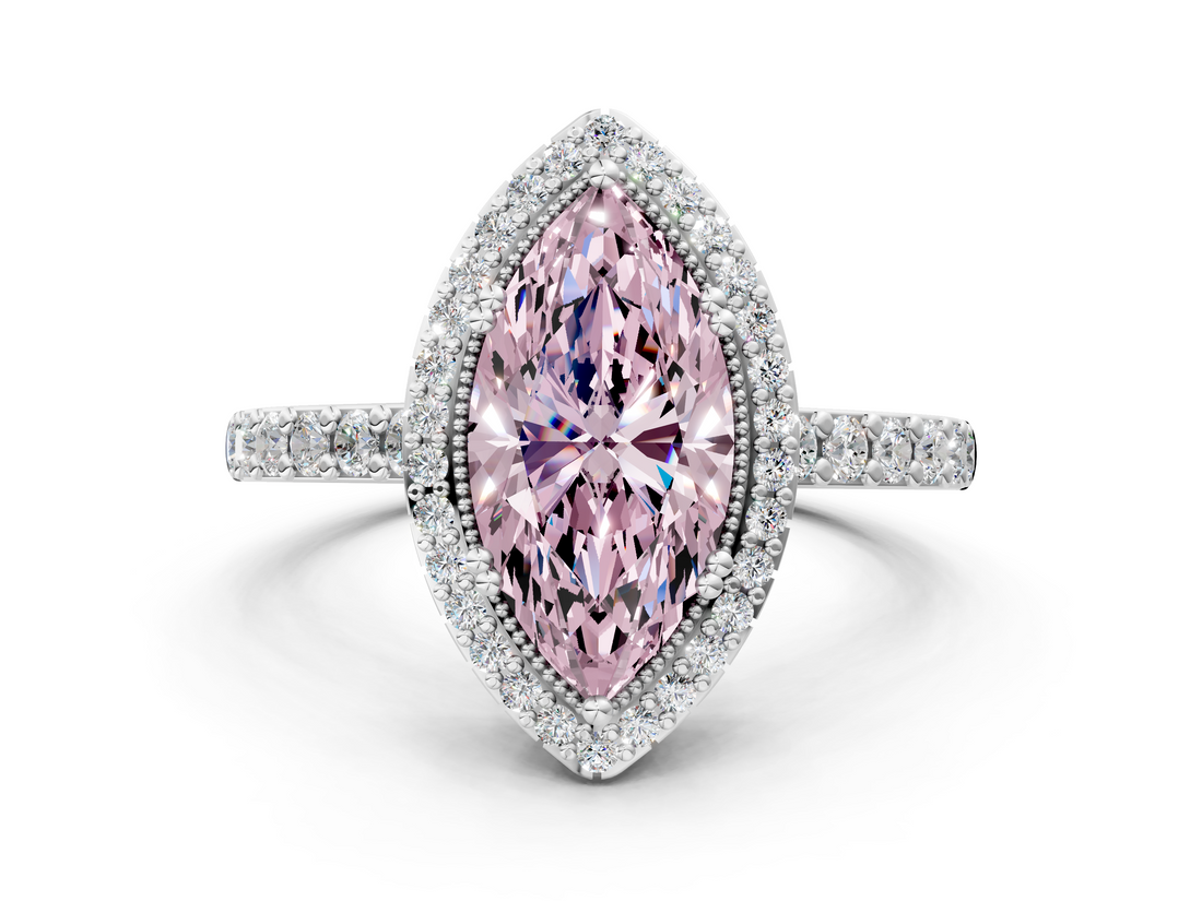 White gold Fancy Pink Marquise  Cut Halo Diamond Ring with Pave Band and Four-Prong Setting_24