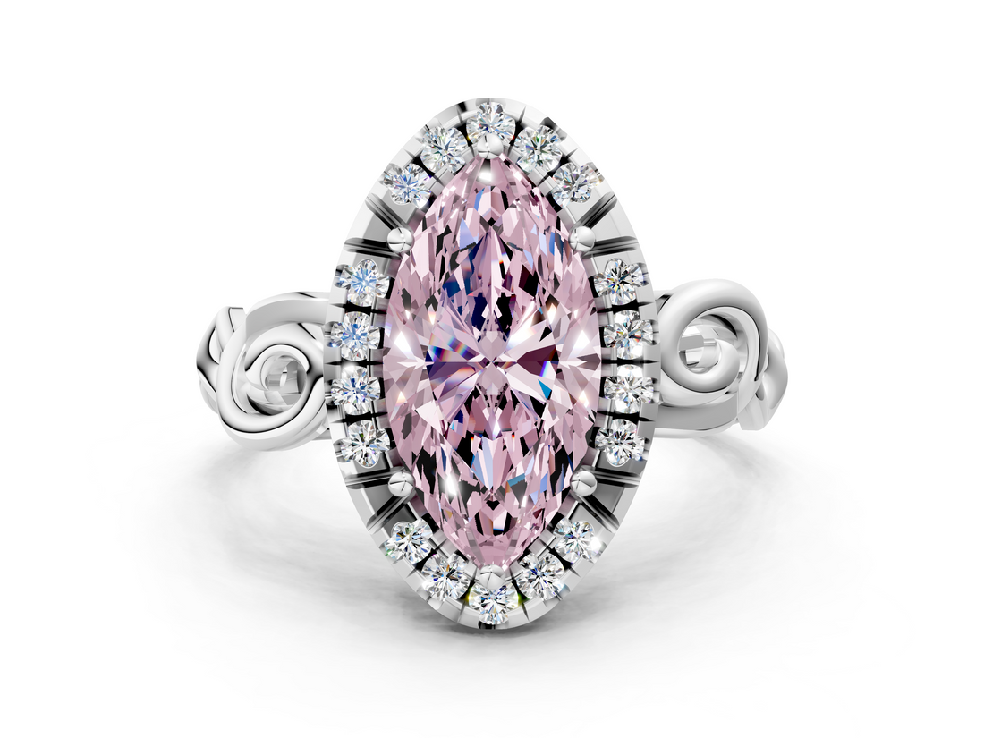 White gold Fancy Pink Marquise  Cut Halo Diamond Ring with Scrollwork Band and Four-Prong Setting_72